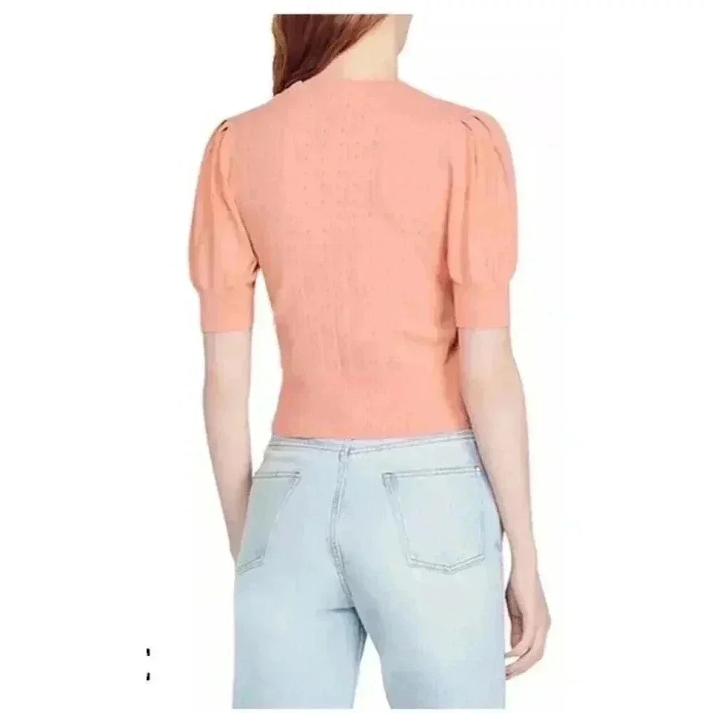 Sandro Passiflore Pointelle Short Sleeve Cardigan Salmon/Pink Size xs/s/1 - Picture 4 of 15